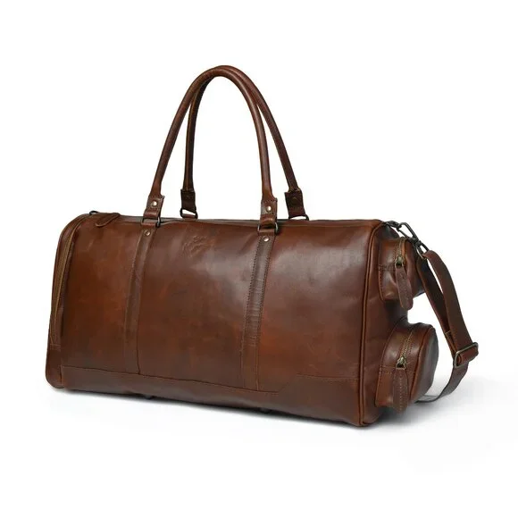 Handmade Full-Grain Cowhide Leather Duffel Travel Bag (20)